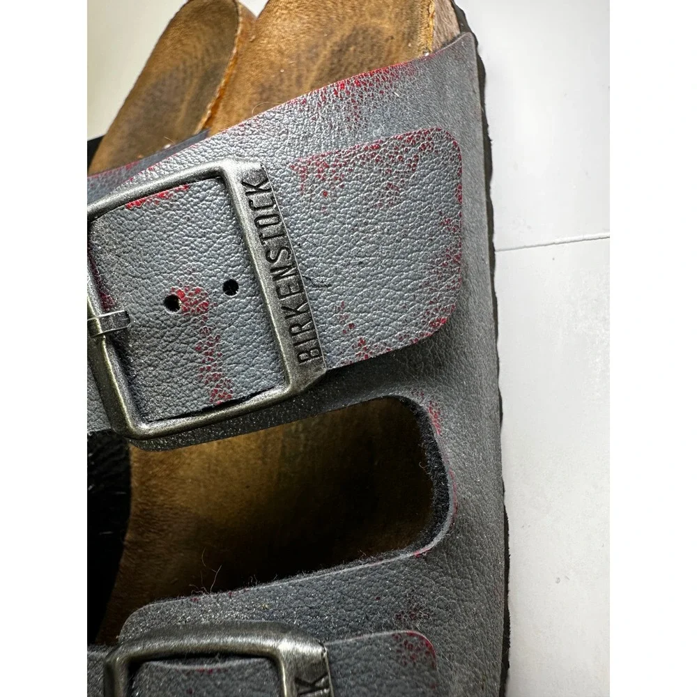 Birkenstock Arizona Sandals Distressed Blue Red Two Strap Slides approx 39